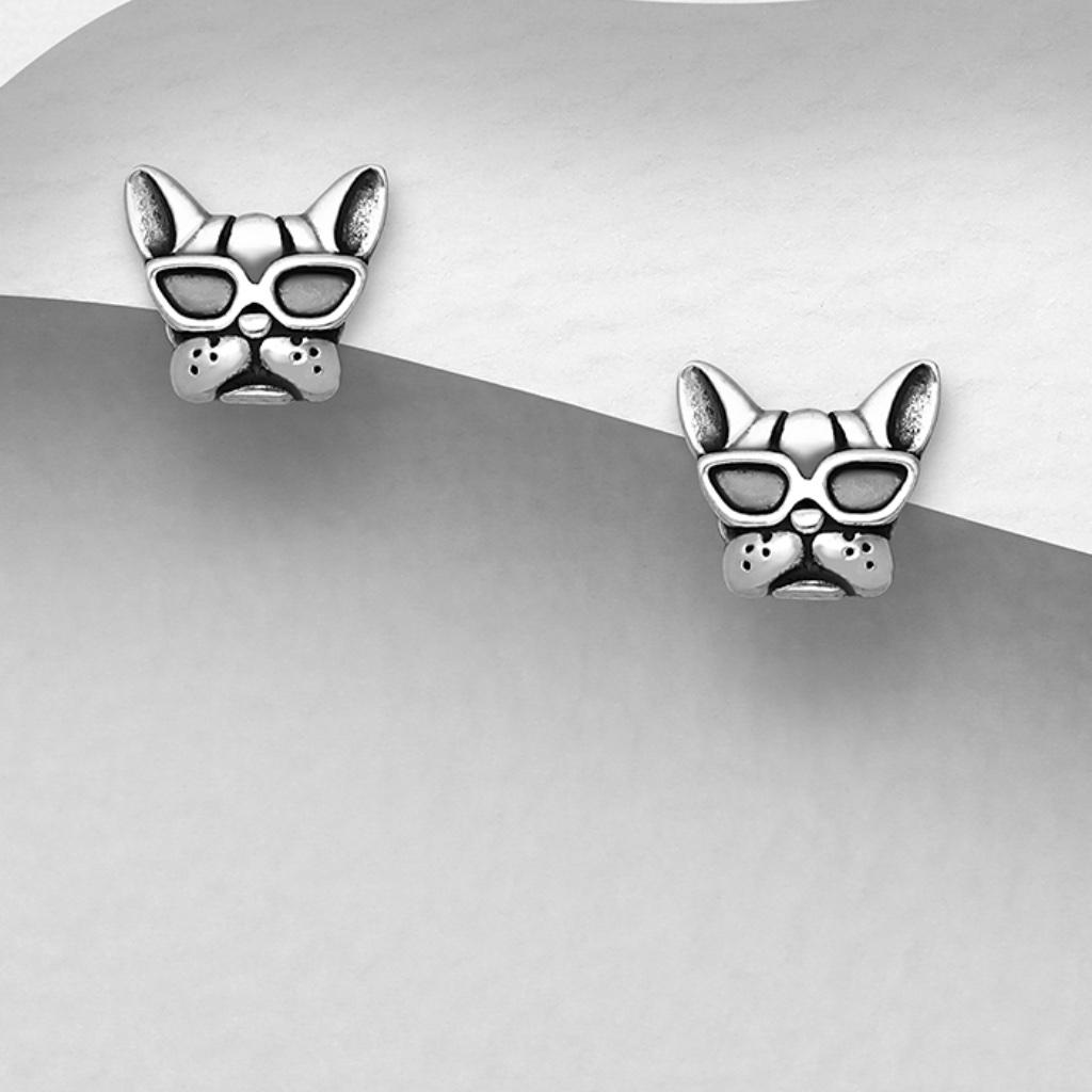 Pug Dog Stud Earrings Oxidized Bohemian Solid 925 Sterling Silver 20$